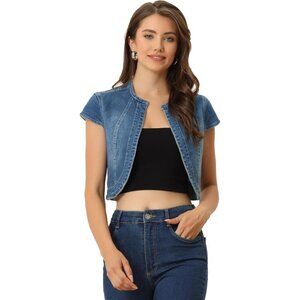 Women's Short Sleeve Denim Jacket Slim Fit Casual Cropped Summer Top